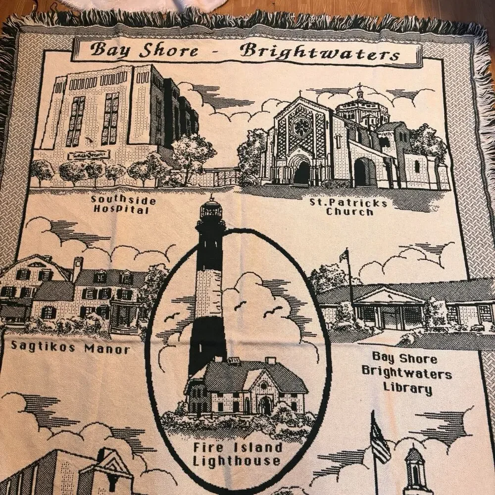 Bay Shore Brightwaters Woven Throw Blanket Fire Island Lighthouse Long Island